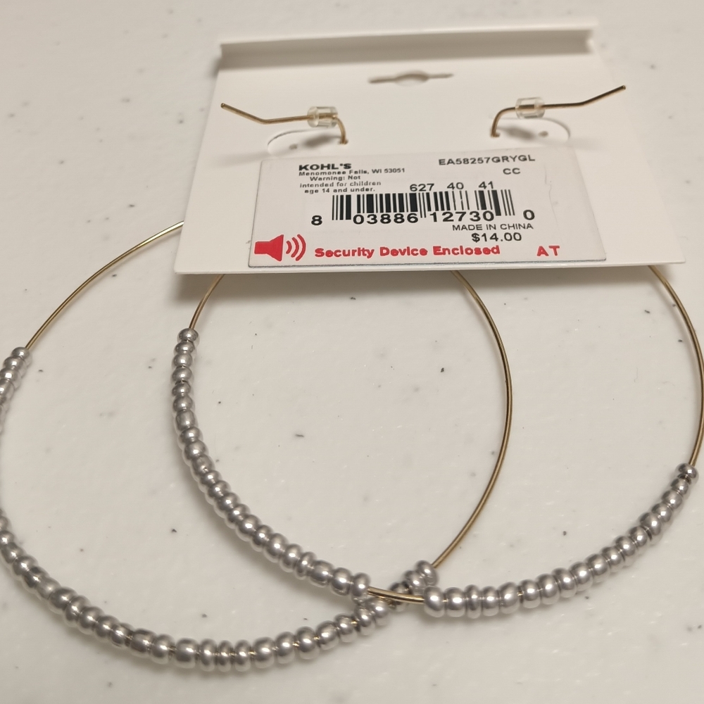 LAUREN CONRAD GOLDTONE LARGE BEADED HOOPS - Picture 5 of 5